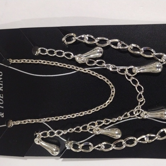 Silver Tone 3-Piece Anklet Set w/ Teardrop-shaped Charms – Trendy Summer Jewelry - Picture 5 of 7